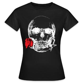 Tête de mort - crâne avec rose - T-shirt Femme - noir - Devant - AI Model Female 172 dark (172cm)