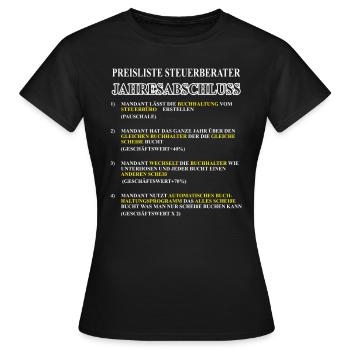 Preisliste Steuerberater Jahresabschluss - Frauen T-Shirt - Schwarz - Vorne - AI Model Female 172 dark (172cm)