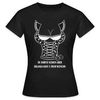 lustiges Dirndl Dekollette Shirt auf Bayrisch - Frauen T-Shirt - Schwarz - Vorne - AI Model Female 172 dark (172cm)
