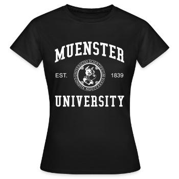 Münster University Universität Hochschule Uni - Frauen T-Shirt - Schwarz - Vorne - AI Model Female 172 dark (172cm)