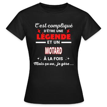 C'est compliqué phrase drôle MOTARD - T-shirt Femme - noir - Devant - AI Model Female 172 dark (172cm)