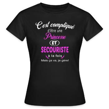 c'est compliqué princesse et secouriste - T-shirt Femme - noir - Devant - AI Model Female 172 dark (172cm)