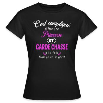 c'est compliqué princesse et garde chasse - T-shirt Femme - noir - Devant - AI Model Female 172 dark (172cm)