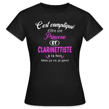 c'est compliqué princesse et clarinettiste - T-shirt Femme - noir - Devant - AI Model Female 172 dark (172cm)