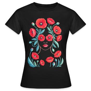 Damen Silhouette Poppy Flower Damen - Frauen T-Shirt - Schwarz - Vorne - AI Model Female 172 dark (172cm)