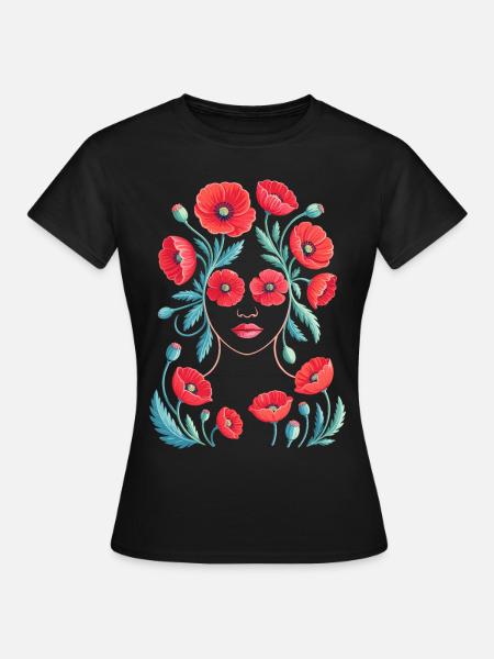 Silhouette Femme Fleur Coquelicot Femme - T-shirt Femme - noir