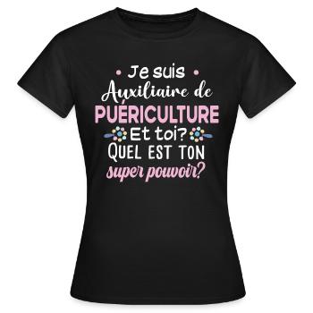 Auxiliaire de puériculture Puéricultrice Métier - T-shirt Femme - noir - Devant - AI Model Female 172 dark (172cm)
