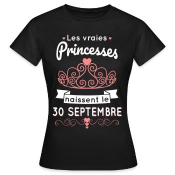 Anniversaire - Princesses naissent le 30 Septembre - T-shirt Femme - noir - Devant - AI Model Female 172 dark (172cm)
