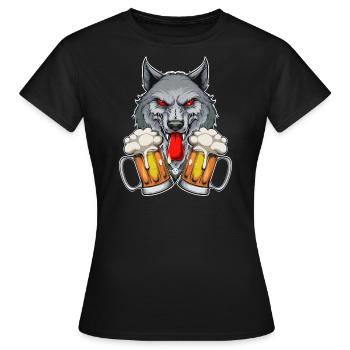 03 Party Wolf deux litres de bière pour trinquer Cheers - T-shirt Femme - noir - Devant - AI Model Female 172 dark (172cm)