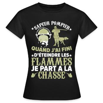Sapeur pompier qui part à la chasse éteins flammes - T-shirt Femme - noir - Devant - AI Model Female 172 dark (172cm)