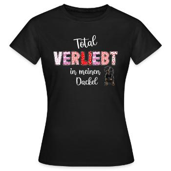 Verliebt in meinen Hund, süßes Dackelmotiv - Frauen T-Shirt - Schwarz - Vorne - AI Model Female 172 dark (172cm)