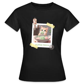Chat câlin et adorable mangeant Mochi Japon Kawaii - T-shirt Femme - noir - Devant - AI Model Female 172 dark (172cm)
