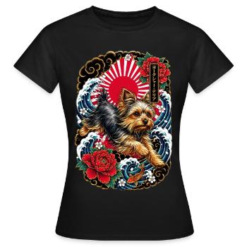 Yorkshire Terrier im Japan Tattoo Stil - Frauen T-Shirt - Schwarz - Vorne - AI Model Female 172 dark (172cm)