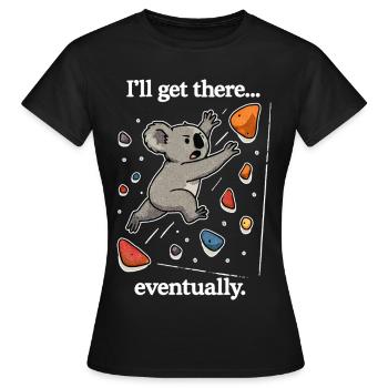 Saut Koala Bouldering Dyno – J’y arriverai - T-shirt Femme - noir - Devant - AI Model Female 172 dark (172cm)