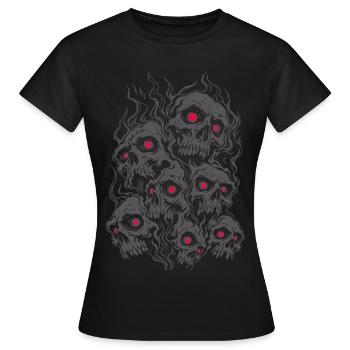 Flaming horror skulls with glowing eyes - Women's T-Shirt - black - Front - AI Model Female 172 dark (172cm)