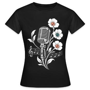 Microphone vintage – Motif musique et fleurs - T-shirt Femme - noir - Devant - AI Model Female 172 dark (172cm)