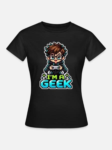 Pixel Geek Chibi Gamer - Frauen T-Shirt - Schwarz