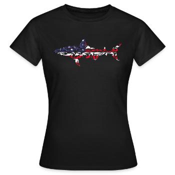 Great White Shark American Flag Shark Fish White S - Frauen T-Shirt - Schwarz - Vorne - AI Model Female 172 dark (172cm)