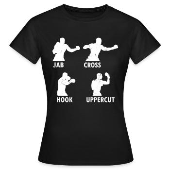 Boxing Martial Arts Boxing Jab Cross Hook Uppercut - Frauen T-Shirt - Schwarz - Vorne - AI Model Female 172 dark (172cm)