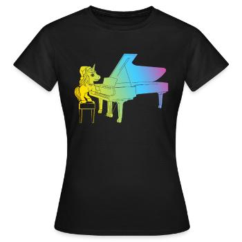 Unicorn Piano Player - Funny Piano Player Unicorn - Frauen T-Shirt - Schwarz - Vorne - AI Model Female 172 dark (172cm)