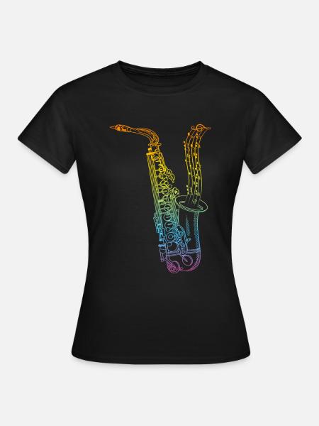 Saxophone With Music Notes - Saxophone Music Lover - Frauen T-Shirt - Schwarz