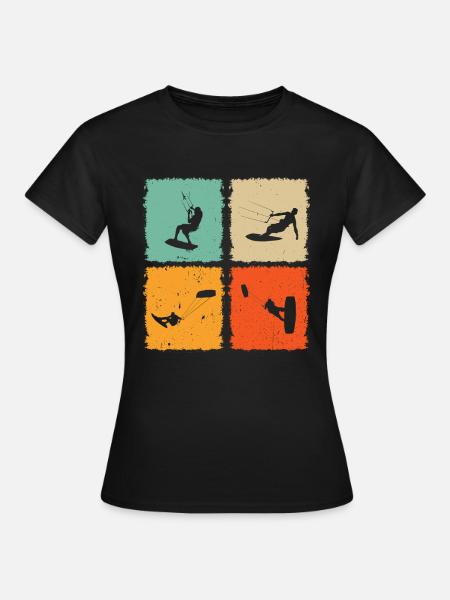 Kitesurfing Silhouette Kitesurfer Kiteboarding - Frauen T-Shirt - Schwarz