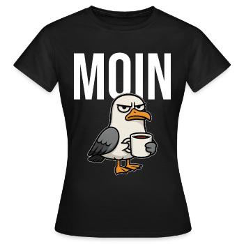 MOIN – Grummeliges Möwe mit Kaffee | Morgenmuffel - Frauen T-Shirt - Schwarz - Vorne - AI Model Female 172 dark (172cm)