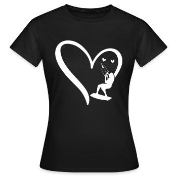 Kitesurfing Watersports Kiteboarding Heart - Frauen T-Shirt - Schwarz - Vorne - AI Model Female 172 dark (172cm)