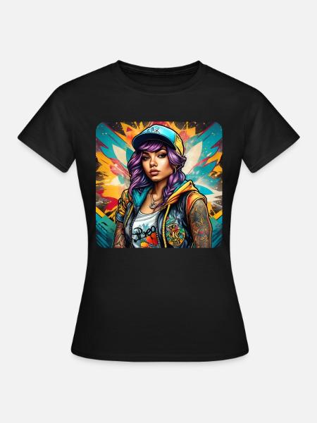 Cooles Girl mit lila HaarTattoos Hip Hop Graffiti - Frauen T-Shirt - Schwarz