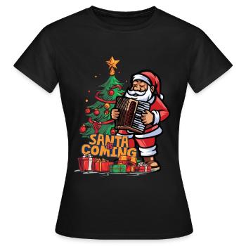 Weihnachten Santa Claus Nikolaus Akkordeon - Frauen T-Shirt - Schwarz - Vorne - AI Model Female 172 dark (172cm)