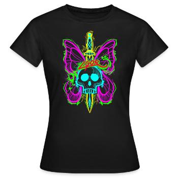 Totenkopf Schmetterling mit Dolch - Frauen T-Shirt - Schwarz - Vorne - AI Model Female 172 dark (172cm)