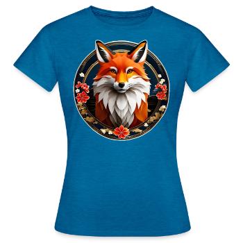 Renard asiatique avec des fleurs de cerisier - T-shirt Femme - bleu saphir antique chiné - Devant - AI Model Female 172 dark (172cm)