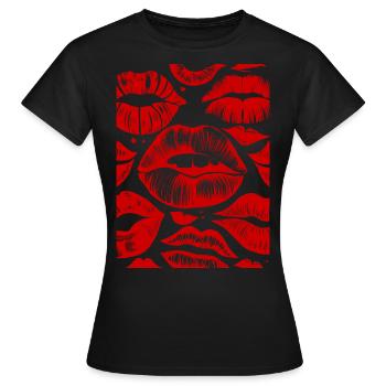 Kräftige rote Lippen Muster Stilvolle Kunst Sinnlicher Lippenstift - Frauen T-Shirt - Schwarz - Vorne - AI Model Female 172 dark (172cm)