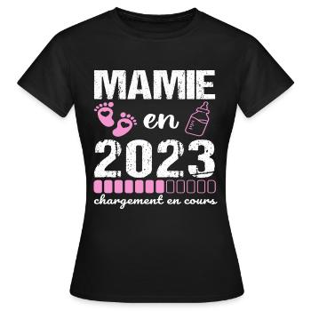 Mamie en 2023 annonce naissance cadeau grand-mère - T-shirt Femme - noir - Devant - AI Model Female 172 dark (172cm)