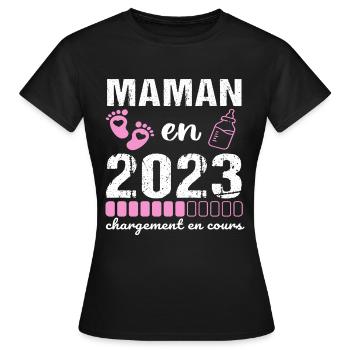 Maman en 2023 annonce naissance cadeau mère - T-shirt Femme - noir - Devant - AI Model Female 172 dark (172cm)