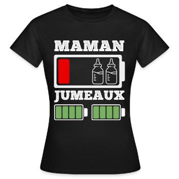 Maman de jumeaux humour batterie faible mère - T-shirt Femme - noir - Devant - AI Model Female 172 dark (172cm)
