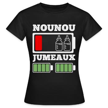 Nounou de jumeaux humour batterie faible nourrice - T-shirt Femme - noir - Devant - AI Model Female 172 dark (172cm)