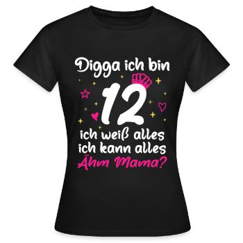 12. Geburtstag Mädchen Digga ich bin 12 - Frauen T-Shirt - Schwarz - Vorne - AI Model Female 172 dark (172cm)