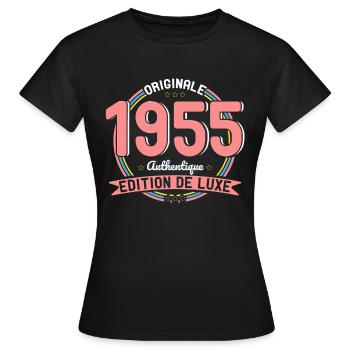 Anniversaire 70 ans - Originale 1955 Authentique - T-shirt Femme - noir - Devant - AI Model Female 172 dark (172cm)