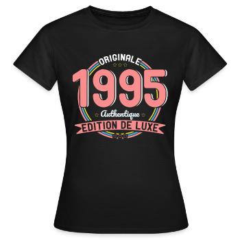 Anniversaire 30 ans - Originale 1995 Authentique - T-shirt Femme - noir - Devant - AI Model Female 172 dark (172cm)