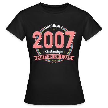 Anniversaire 18 ans - Originale 2007 Authentique - T-shirt Femme - noir - Devant - AI Model Female 172 dark (172cm)