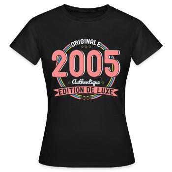 Anniversaire 20 ans - Originale 2005 Authentique - T-shirt Femme - noir - Devant - AI Model Female 172 dark (172cm)