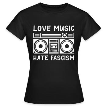Aime la musique déteste le fascisme - T-shirt Femme - noir - Devant - AI Model Female 172 dark (172cm)