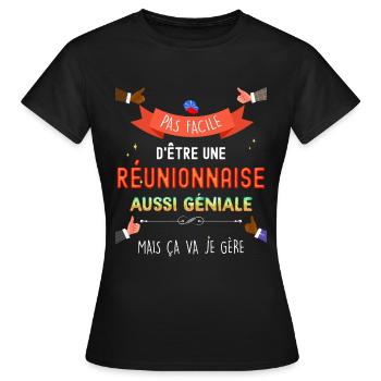 Femme Réunionnaise Géniale Drapeau La Réunion - T-shirt Femme - noir - Devant - AI Model Female 172 dark (172cm)