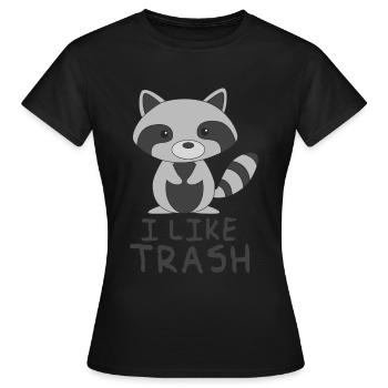 Racoon - J'aime la corbeille - T-shirt Femme - noir - Devant - AI Model Female 172 dark (172cm)