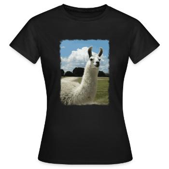 Alpaga, lama, animaux mignons, rétro, cadeau - T-shirt Femme - noir - Devant - AI Model Female 172 dark (172cm)