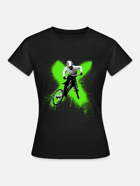 cooler Junge springt mit Mountainbike - Frauen T-Shirt - Schwarz