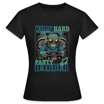 Travailler dur, faire la fête plus fort - T-shirt Femme - noir - Devant - AI Model Female 172 dark (172cm)