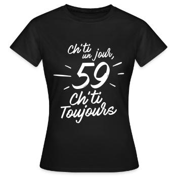 59 le Nord - Ch'ti un jour, chti toujours - T-shirt Femme - noir - Devant - AI Model Female 172 dark (172cm)
