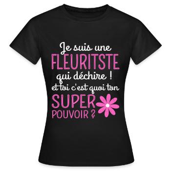 Une fleuriste qui déchire humour femme fleuriste - T-shirt Femme - noir - Devant - AI Model Female 172 dark (172cm)